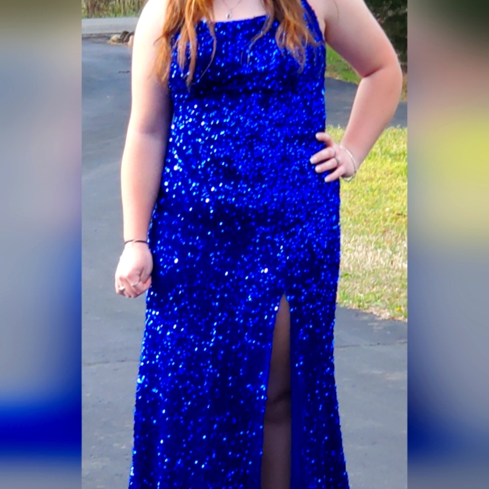 Formal blue prom dress.